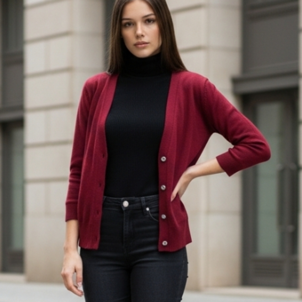 Express Design Studio Jeweled Button Red Sweater Cardigan Size Small